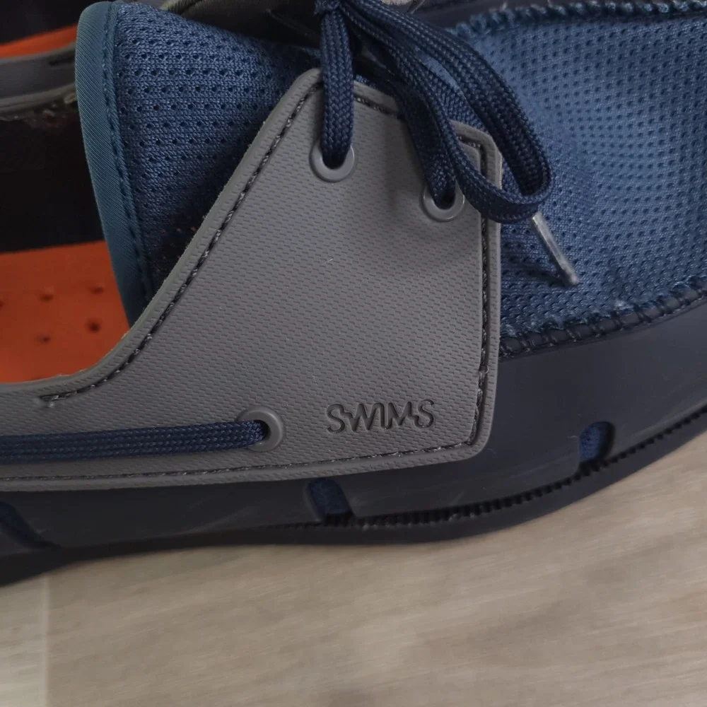SWIMS Mens Braided Lace Loafer Navy Grey Water Resistant Boat Shoes Size 10.5